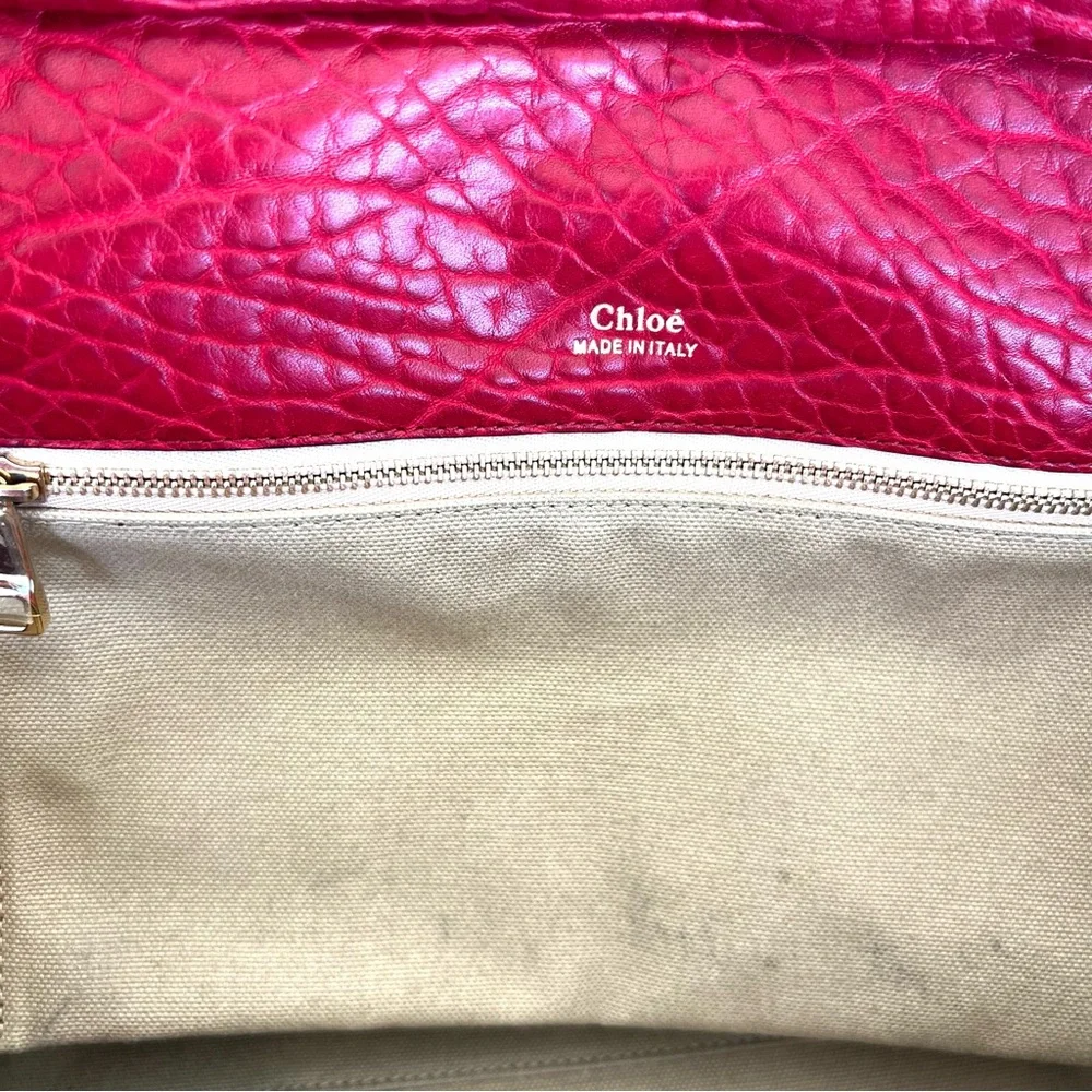CHLOE Dree Red Structured Pebbled Leather Gold Hardware Shoulder Tote Satchel